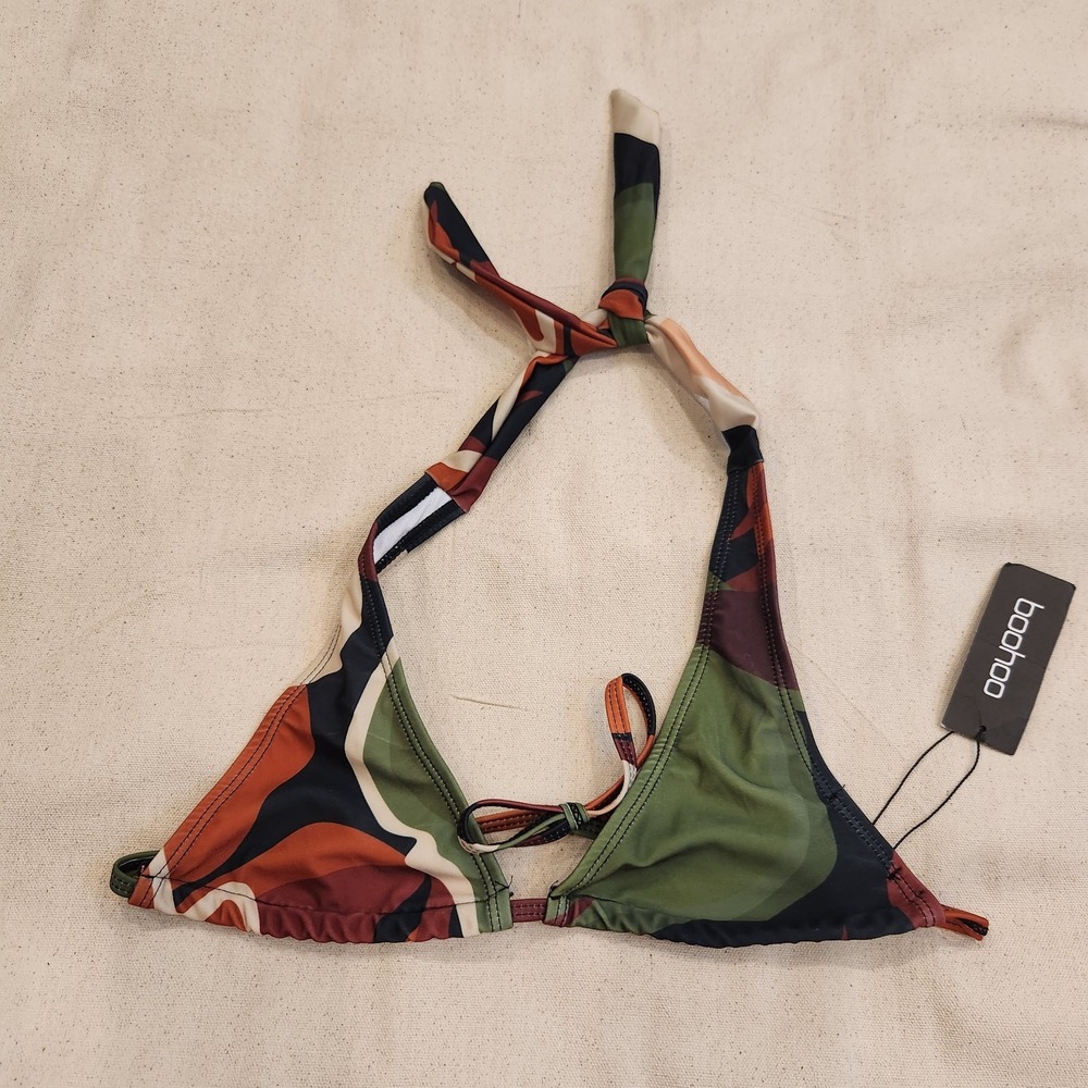New Revolve Boohoo Tropical Triangle Bikini Top US 2 UK 6 Small Green Swim Beach